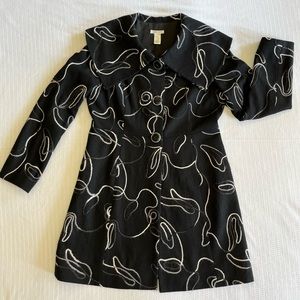 HAROLD’S Designer Black Wool Trench Jacket With Abstract Pattern